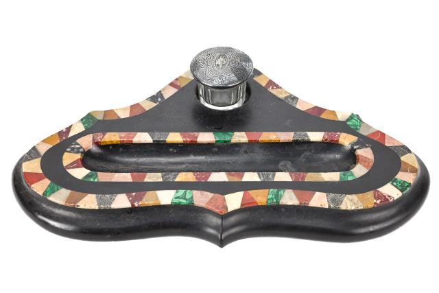 Antique English Pietra Dura Carved Ink Well (1 of 9)