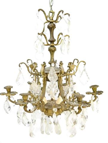 Antique Cast Bronze & Crystal Converted Chandelier (1 of 10)