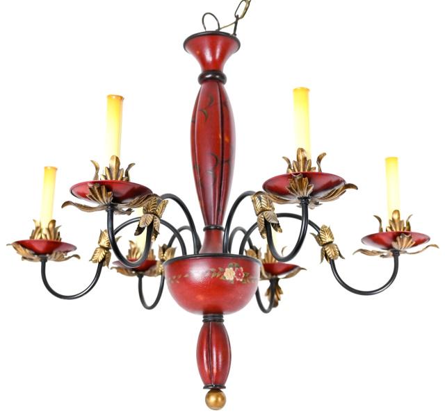 French Country Carved & Painted Tole Chandelier (1 of 7)