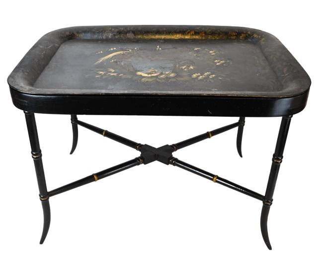 Chinoisserie Black Tray Table w  Antique Tray (1 of 10)