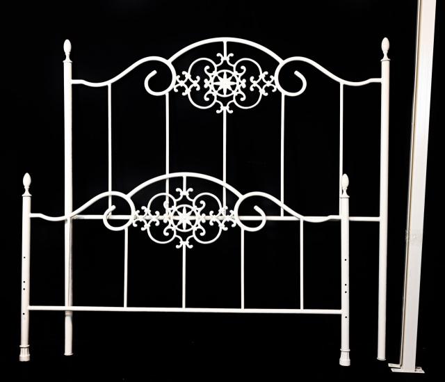 Vintage Wrought Iron White Bed Frame: Vintage Victorian Style Wrought Iron Hand Painted White Bed Frame with Head and Foot Board. Headboard measures 53 inches high x 53 inches wide.