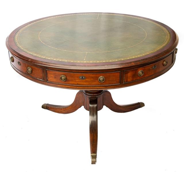 Antique English Leather Top Drum Table (1 of 6)