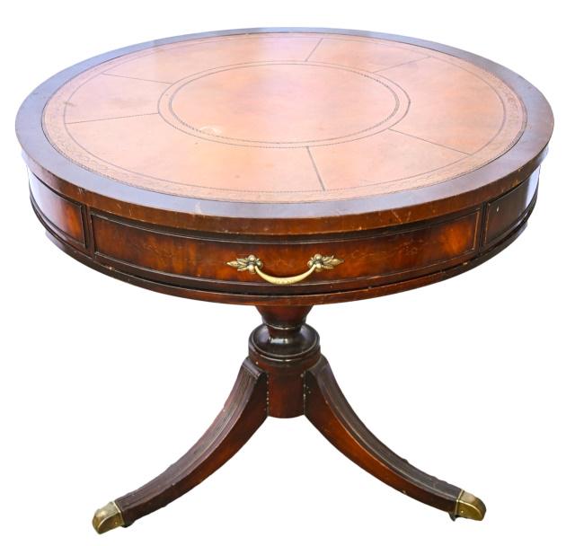 Antique Regency Style Mahogany Leather Drum Table (1 of 7)