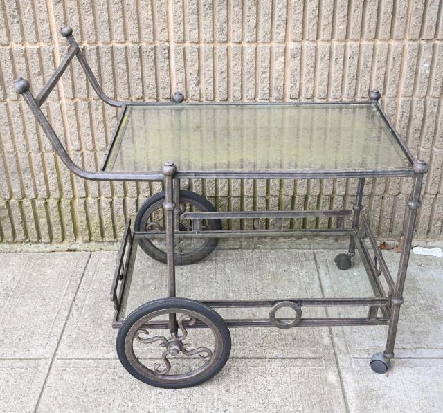 French Vintage Metal Bar Cart: French Vintage Metal Bar Cart.Measures 28 inches x 33 inches x 22 inches