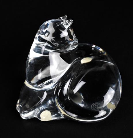 Baccarat France Crystal Reclining Cat Statue: Baccarat France Crystal Reclining Cat Statue. Approximately 4 inches x 5 inches.