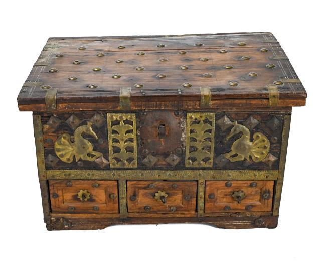 Omani Teak & Brass Studded Copper Clad Box (1 of 10)