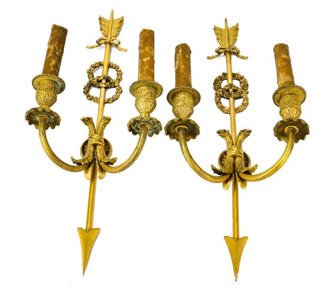 Pair Antique Regency Arrow Sconces Double Phoenix (1 of 7)