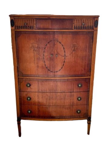 Antique Adam Brothers English Marquetry Chest: Antique Adam Brothers English Marquetry Inlaid Chest. Measures 52.5 inches x 34.25 inches x 20 inches. Property of a designer decorated Pound Ridge, NY estate.