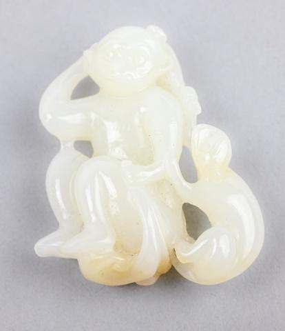 19th-20th C. Carved Seated Monkeys in White Jade (1 of 8)