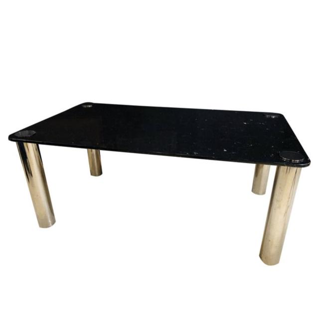 M.E.A Italian Marble Top and Chrome Dining Table: Mid Century Modern M.E.A Italian Marble Top and Chrome Dining Table. Solid black with gray and white veined marble top on four sturdy cylindrical cone legs.Made in Italy with custom order no.Please se