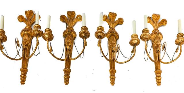 4 Florentine Empire Style Carved & Tole Sconces (1 of 7)