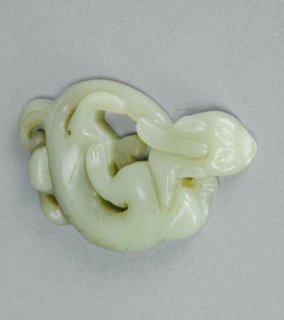 Chinese Hetian Celadon Dragon Carved Jade Stone: 19th Century Chinese Hetian Celadon Dragon Carved Jade Stone.Measures 2 inches x 2.5 inches.