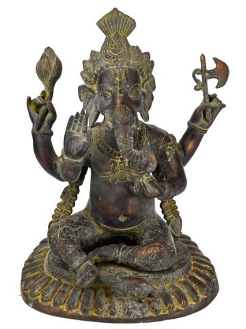 Large Antique Bronze Seated 4-Arm Ganesha Statue (1 of 12)