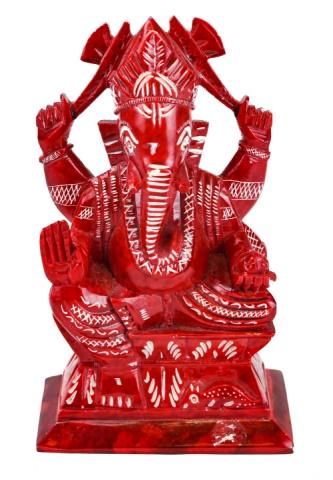 Carved Stone Hand Painted 4-Arm Ganesha Statue (1 of 10)