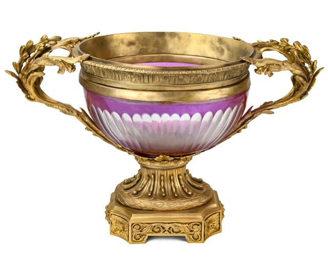 Antique French Dore Bronze Cranberry Glass Compote (1 of 9)