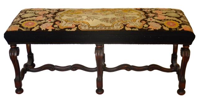 Antique English Carved Wood Needle Point  Bench (1 of 8)