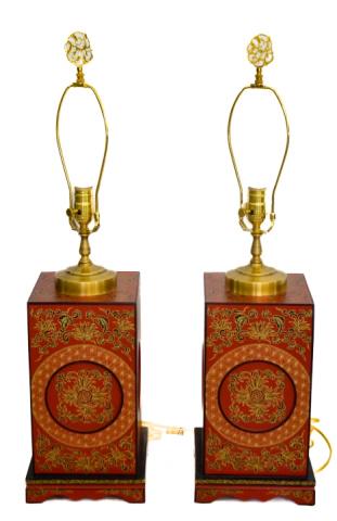 Pair Chinoiserie Style Red and Gold Table Lamps (1 of 6)