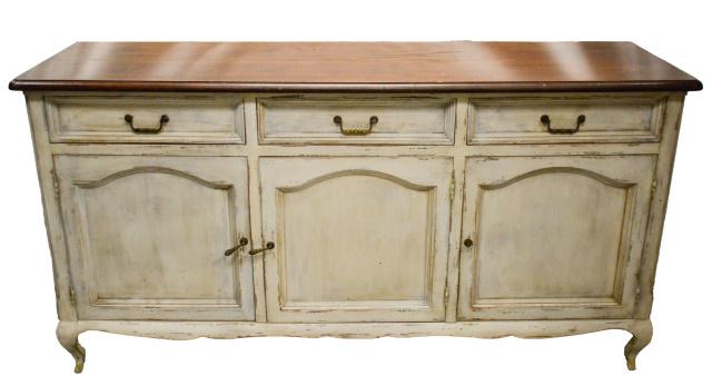 19th Century Louis XV Style White Washed Buffet: 19th Century Louis XV Style White Washed Buffet.Measures 35.5 inches x 60 inches x 20 inches.