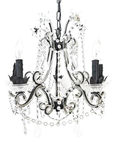 Antique Venetian Tole & Crystal 5 Light Chandelier: Antique Venetian Tole & Crystal 5 Light Chandelier with Beaded Frame, Pendalogues and Crystal Roping. Approximately 20 inches x 22 inches in diameter.