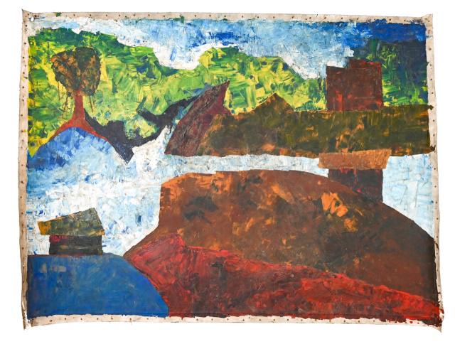 Ram Kumar Untitled Abstract Oil Painting on Canvas: Ram Kumar, India,1924-2018, Untitled Abstract Oil Painting on Canvas. Unframed and previously rolled, corner and edge bends. The piece is unsigned is being sold as attributed to the artist. Measures 3