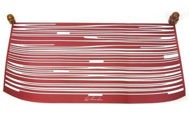 Signed Ed Ruscha Anamorphic Paintings Poster: Signed Ed Ruscha (American, b.1937) Anamorphic Paintings Poster. Signed in silver marker on side. Measures 36 inches x 18.5 inches.