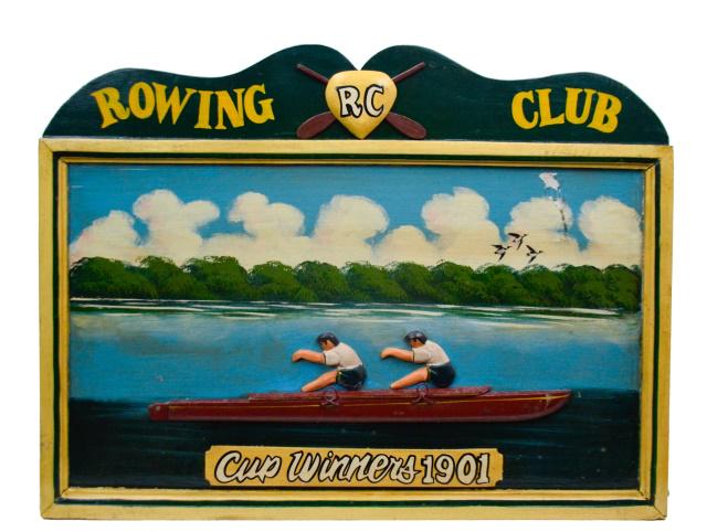 Hand Painted & Carved Wood Rowing Club Sign (1 of 8)
