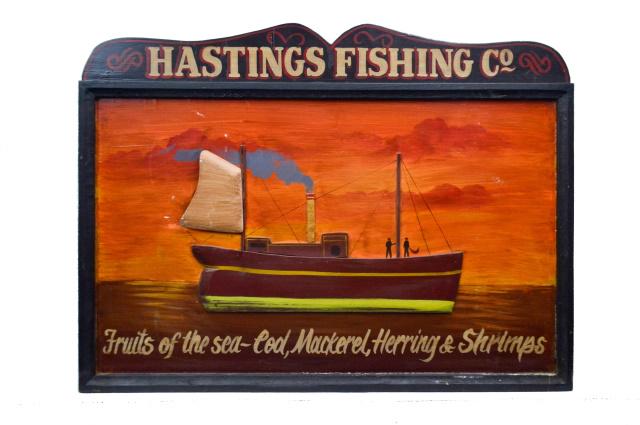 Hand Painted & Carved Wood Hastings Fishing Sign (1 of 8)