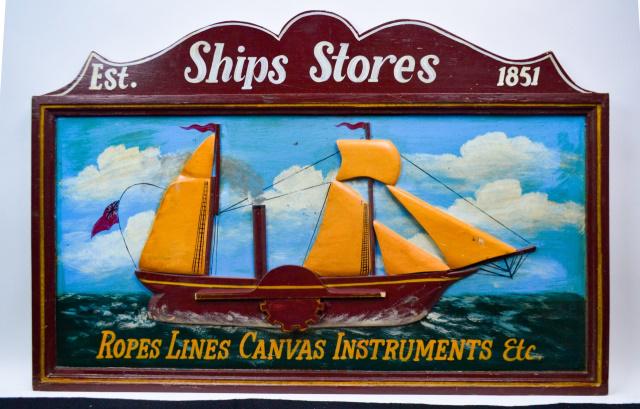 EST Ships Storesヴィンテージサインボード Antique Ship's Store Sign.