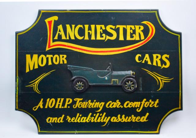 Hand Painted & Carved Wood Lanchester Motor Sign (1 of 8)