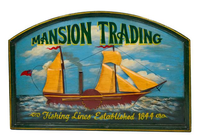 Hand Painted & Carved Wood Mansion Trading Sign (1 of 9)