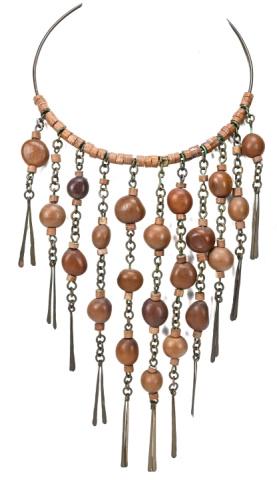 African Bead, Seed, Metal Fringe Waterfall Collar (1 of 7)