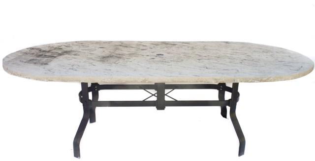 Industrial Plaster Top Black Steel Base Oval Table (1 of 5)
