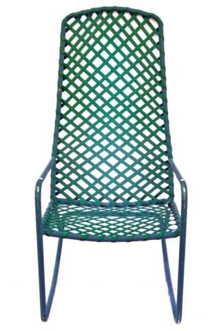 Vintage Outdoor Aluminum Web Strap Rocking Chair: Vintage Outdoor Aluminum Web Strap Rocking Chair.Measures 43 inches x 32 inches x 21 inches.