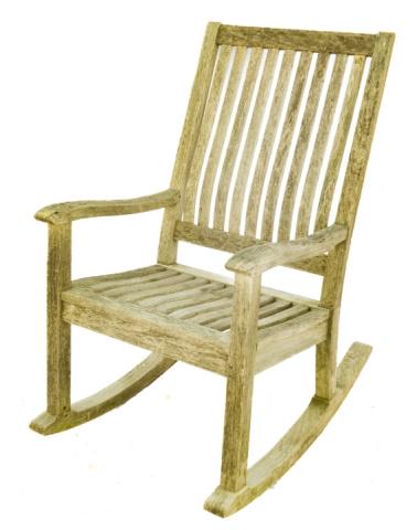 Slat Back Teak Outdoor Rocking Chair: Slat Back Teak Outdoor Rocking Chair.Measures 40 inches x 25 inches x 36 inches, seat height 18 inches.