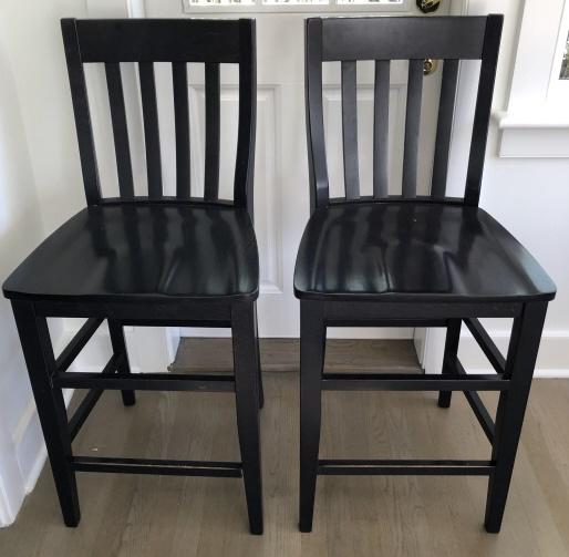 Pair Pottery Barn Wood Slat Back Bar Stools (1 of 5)