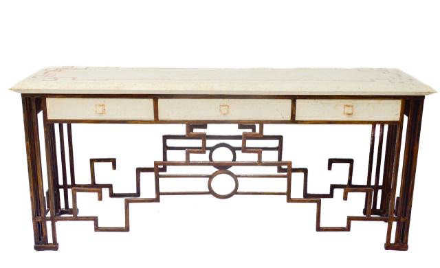 Italian Mid-Century Iron/Travertine Console Table (1 of 7)