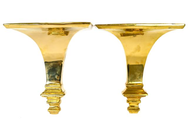 Pair Hand Crafted Gold Tone Metal Wall Shelves (1 of 8)