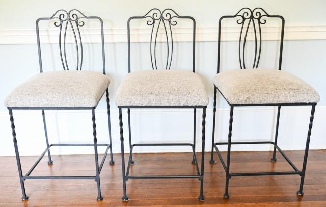 Set 3 Wrought Iron Bar Stools (1 of 6)