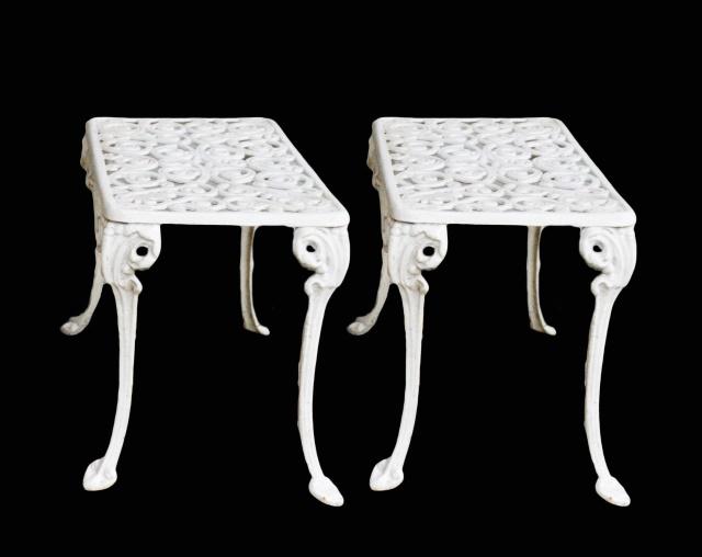 Pair Cast Iron Patio Side Tables (1 of 6)