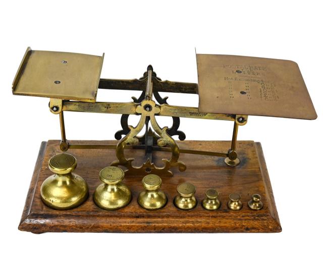 Antique Postal Balance Scale w Weights England (1 of 7)