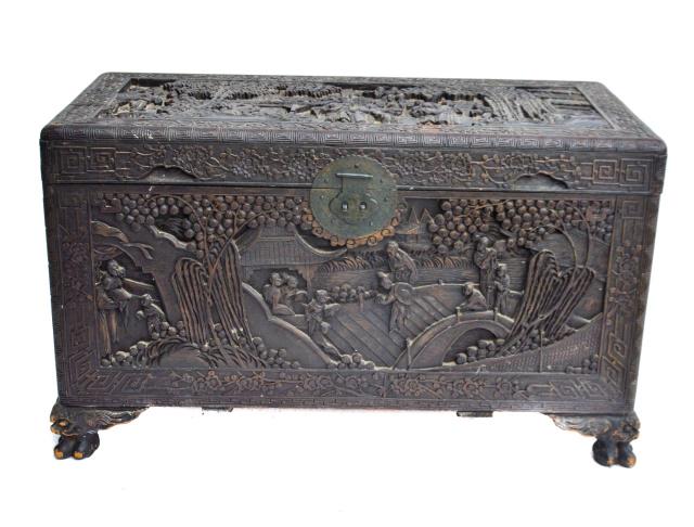 Antique Chinese Heavily Carved Camphor Chest (1 of 10)