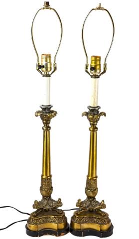 Pair Neo Classical Column Form Bronze Tone Lamps (1 of 9)