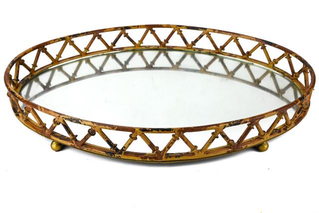 Large Faux Bamboo Wrought Iron Mirrored Tray (1 of 6)