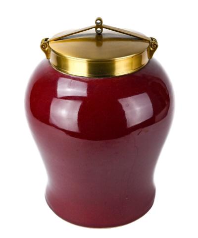 Sarreid LTD Ox Blood Ceramic Ginger Jar Brass Lid (1 of 7)