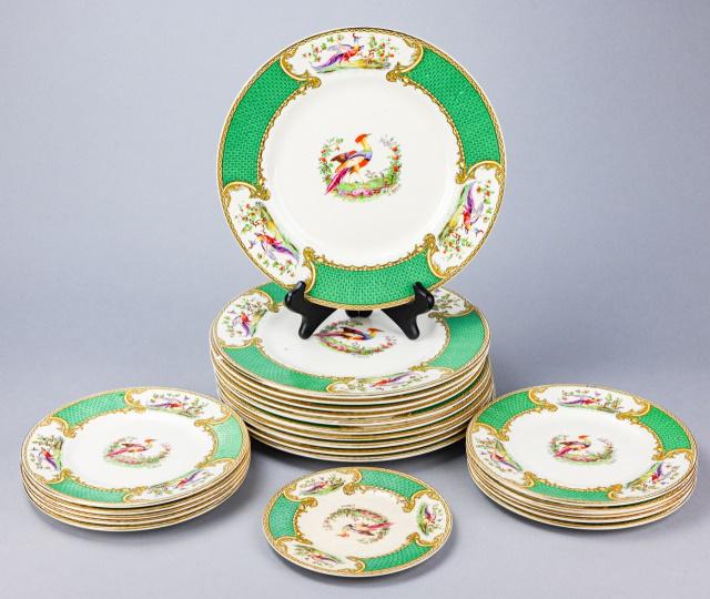 Antique Myott Staffordshire Chelsea Bird Plates: Antique Myott Staffordshire Chelsea Bird Enamel Replacement Plates. Include 11 dinner plates, 10 salad plates and 1 dessert plate.Dinner plate measures 10.5 inches diameter.