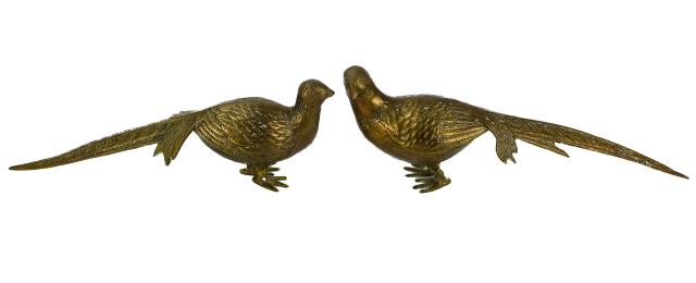 Pair Mid Century Brass Pheasant Statues (1 of 8)