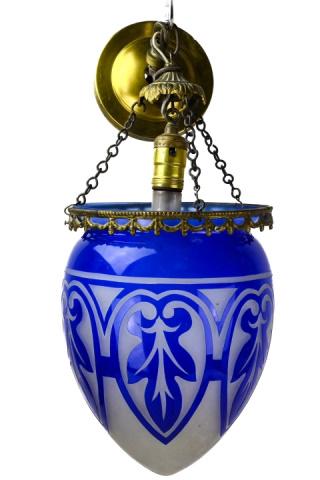 Art Deco Cobalt Blue Frosted Glass Pendant (1 of 8)