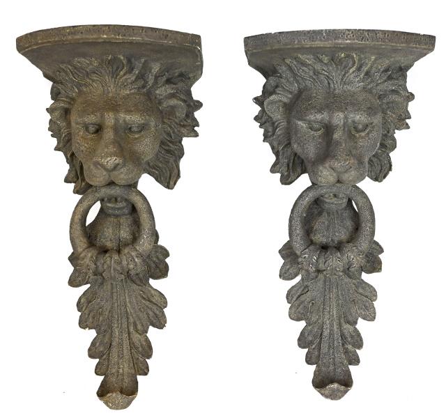 Pair Resin Bombay Company Lions Head Wall Brackets (1 of 9)