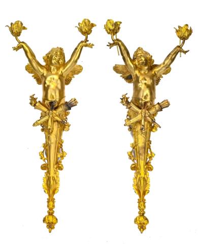 2 Antique French Dore Gilt Bronze Cherub Sconces (1 of 12)