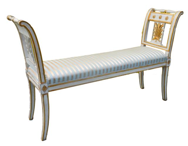 French Neoclassical Style Carved Upholstered Bench (1 of 11)